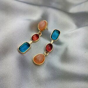 Asymmetric Colorful Gem Earrings